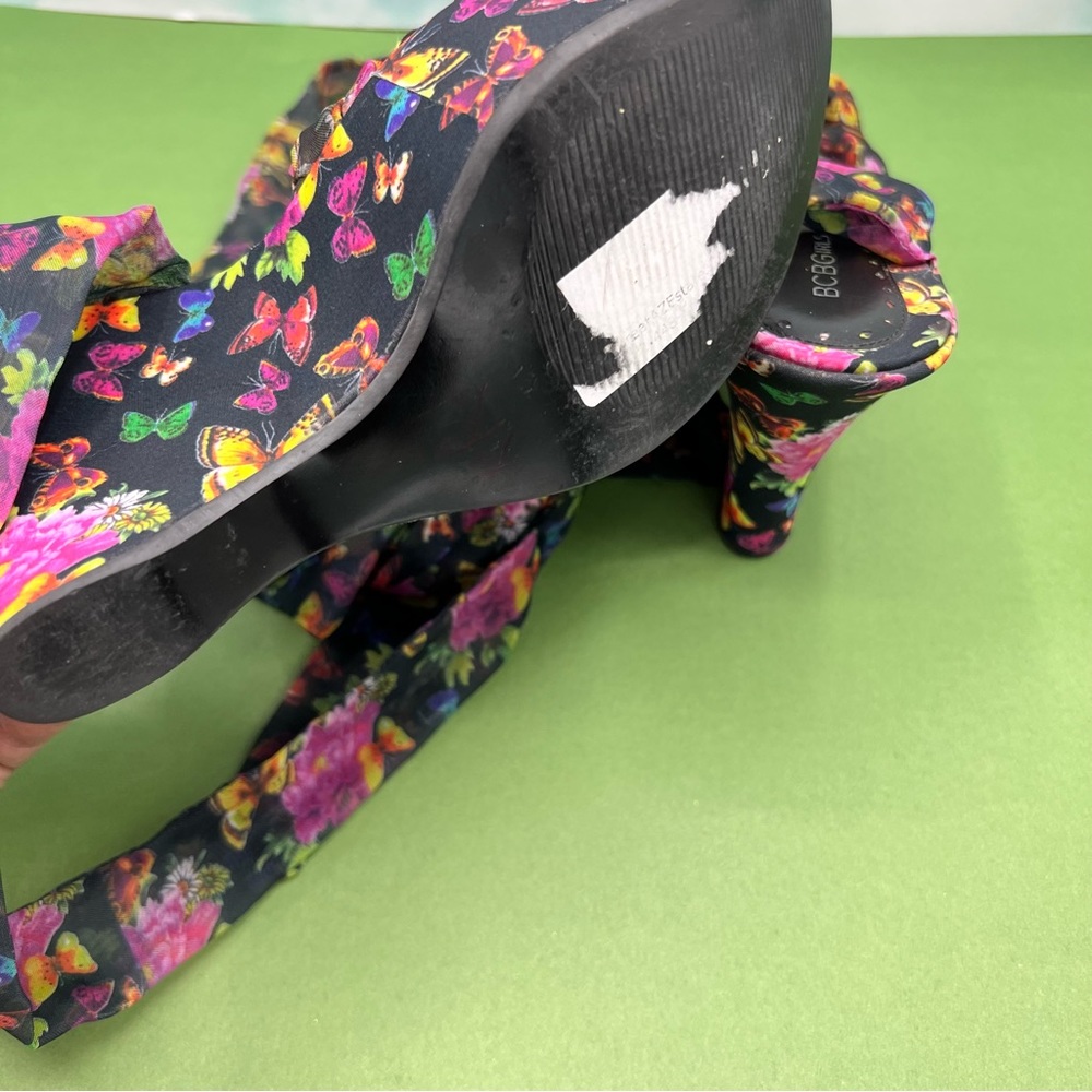 NEW BCBG Girls Floral Butterfly Wedge Ankle Wrap Heels - Picture 5 of 10